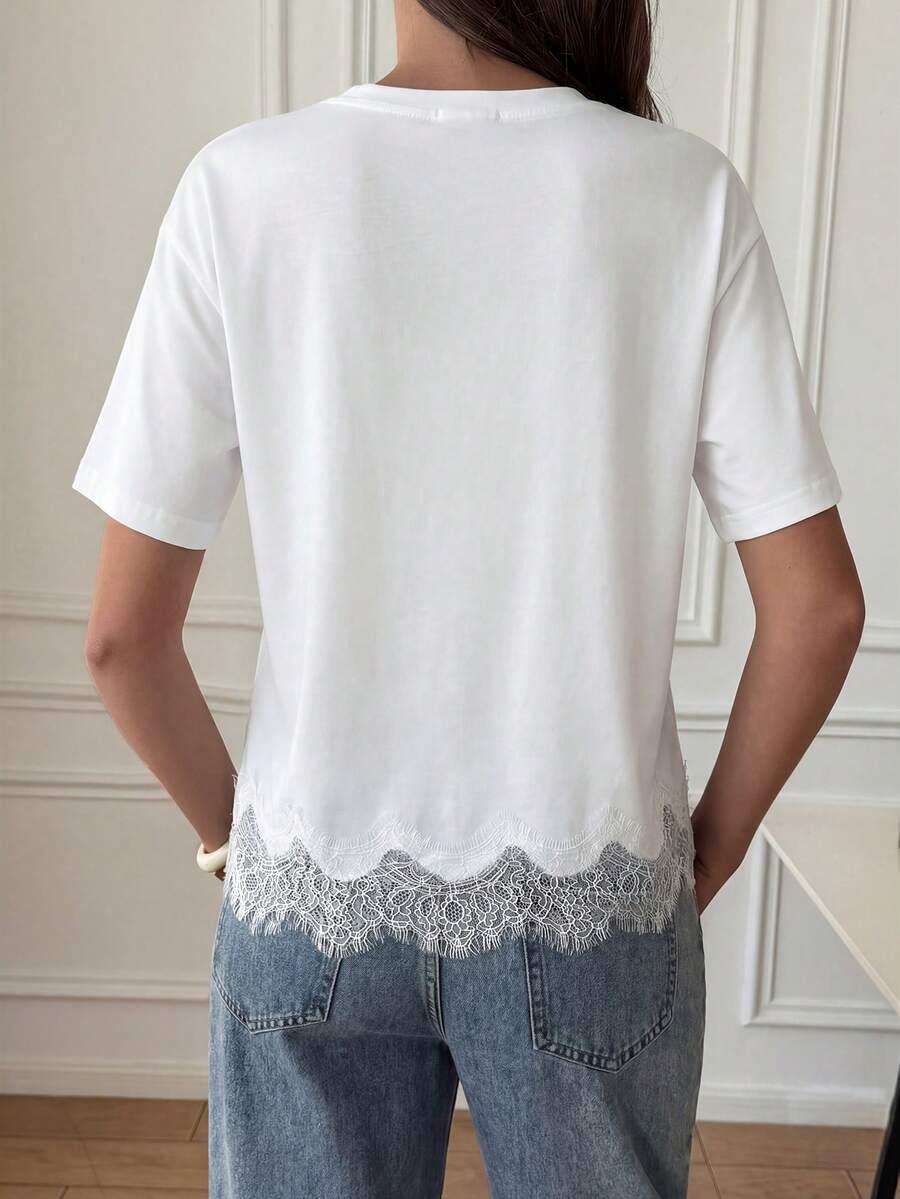 SHEIN BIAŁA BLUZKA KRÓTKI RĘKAW KORONKA S06__XS