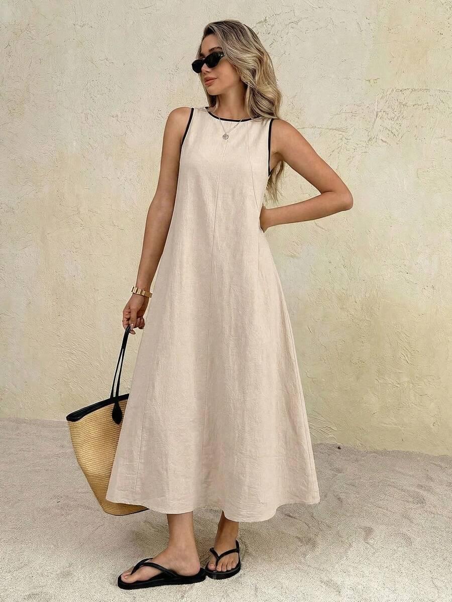 SHEIN BEŻOWA MAXI SUKIENKA S06__S