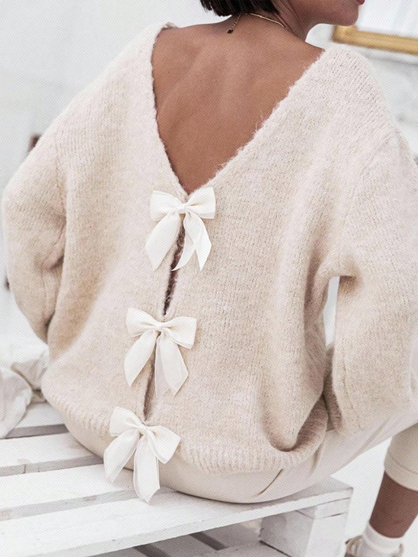SHEIN BEŻOWY SWETER KOKARDY S06__XXS