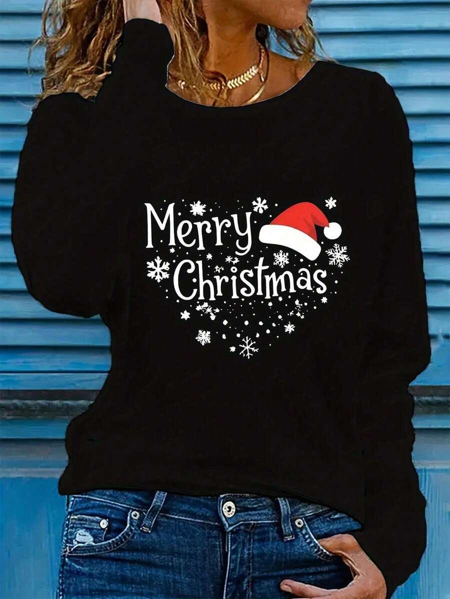 SHEIN CZARNA BLUZKA NAPIS MERRY CHRISTAMS BDD__L