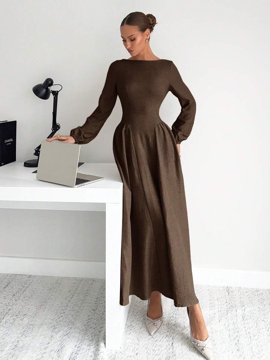 SHEIN BRĄZOWA MAXI SUKIENKA S06__M