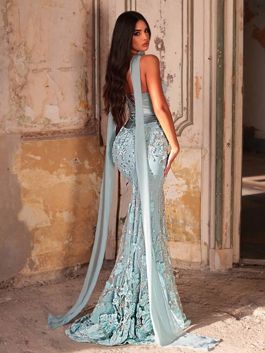 SHEIN NIEBIESKA MAXI SUKIENKA S06__L
