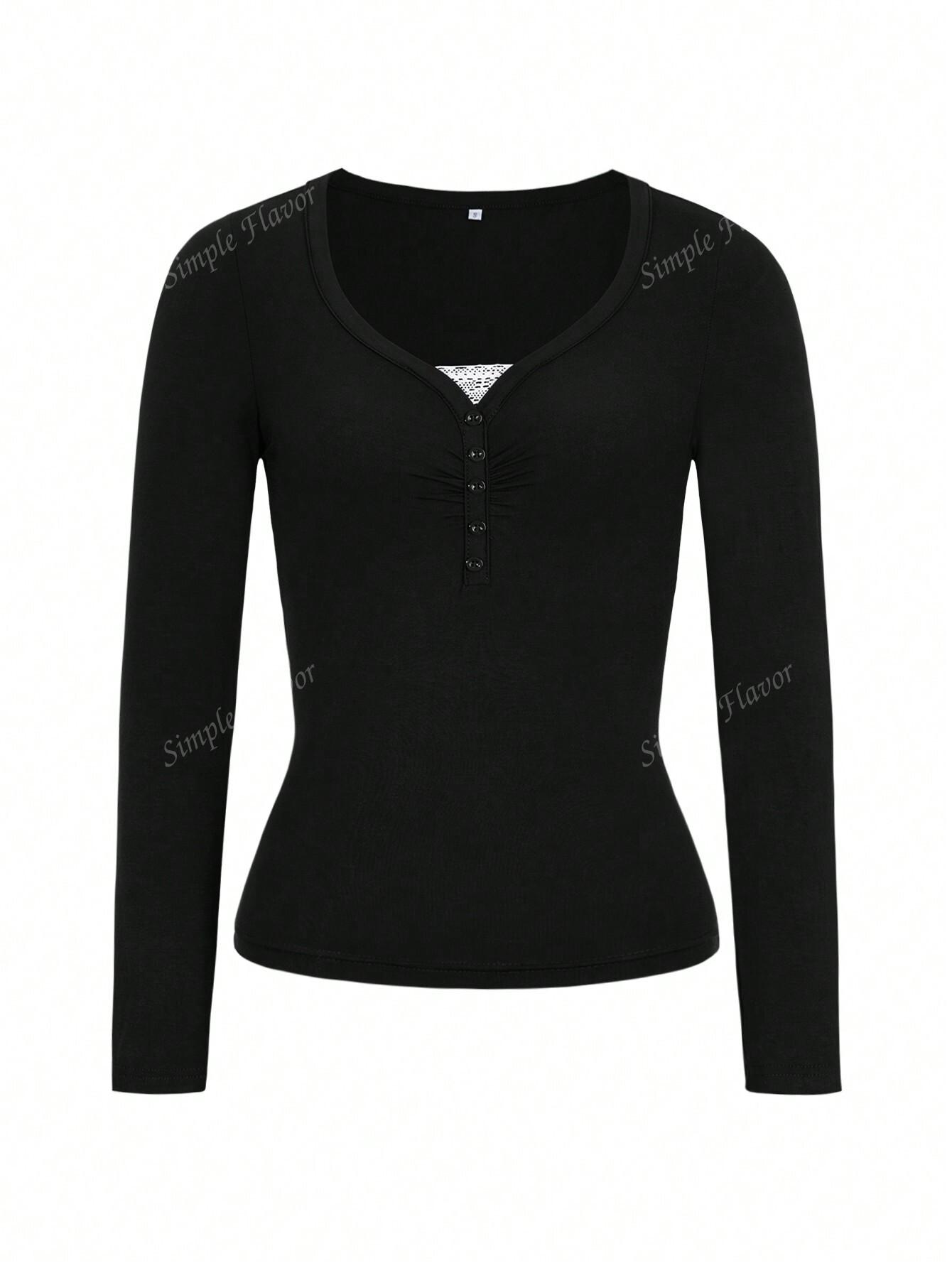 SHEIN CZARNA BLUZKA Z DŁUGIM RĘKAWEM S06__M