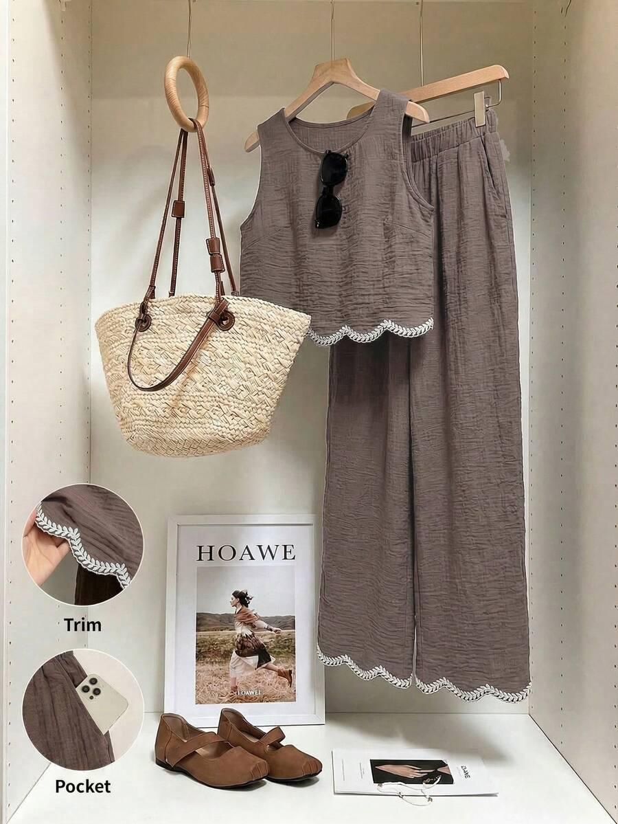 SHEIN BRĄZOWY DWUCZĘŚCIOWY KOMPLET SPODNIE BLUZKA S06__L