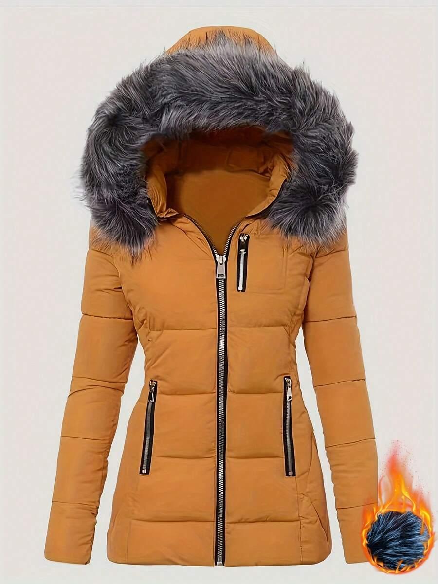 SHEIN POMARAŃCZOWA PIKOWANA KURTKA KAPTUR W01__S