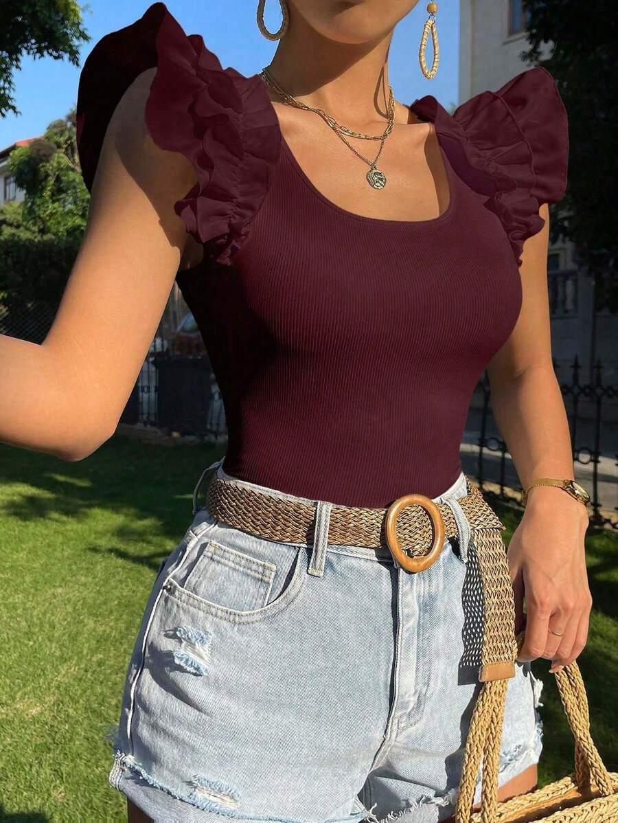 SHEIN BORDOWY TOP PRĄŻKI S06__XS