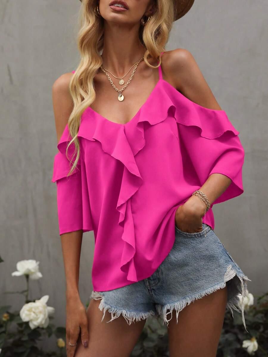 SHEIN RÓŻOWA BLUZKA ODKRYTE RAMIONA S09__M
