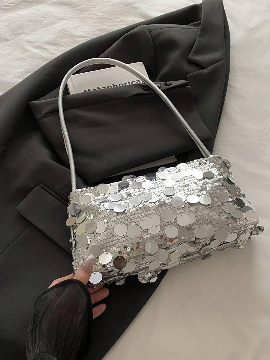 SHEIN SREBRNA TOREBKA CEKINY S07__27X13