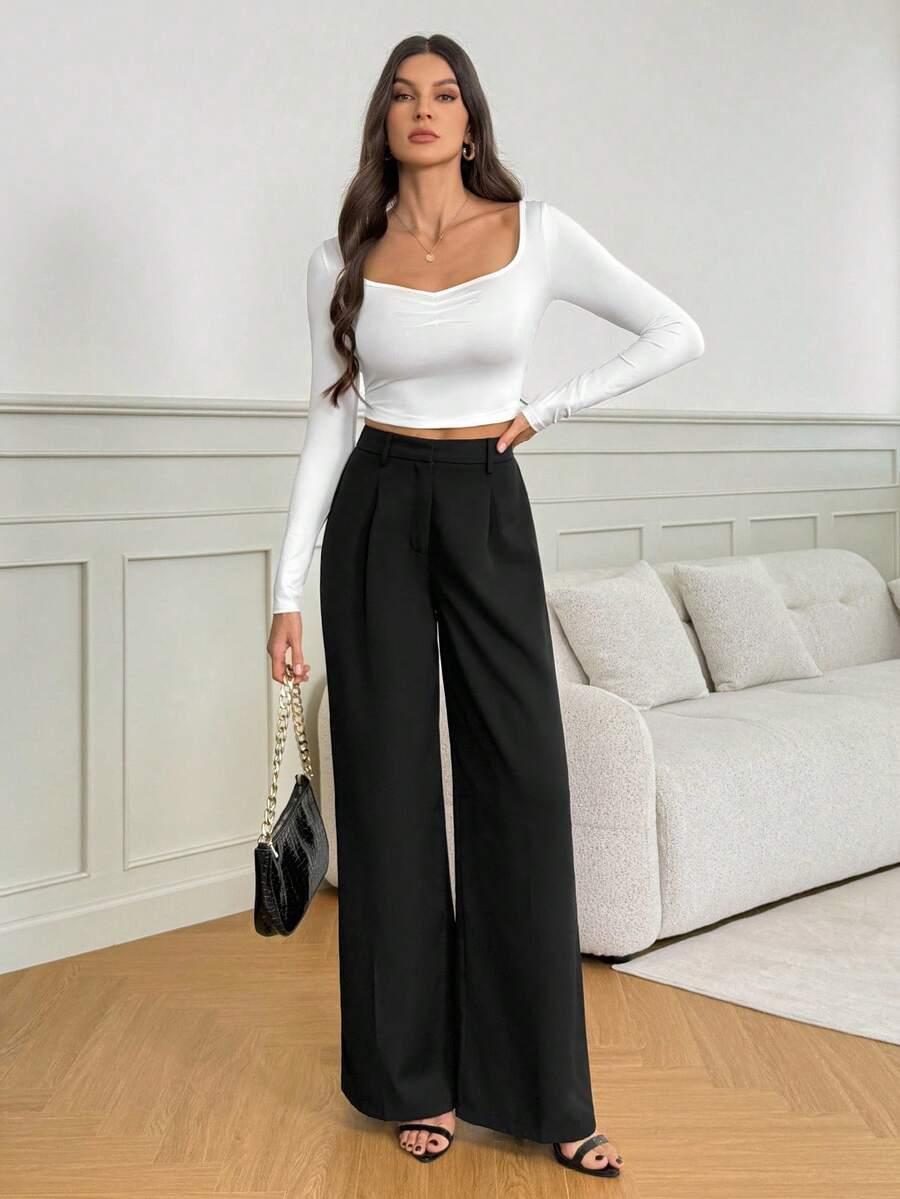 SHEIN CZARNE SPODNIE WYSOKI STAN S06__M