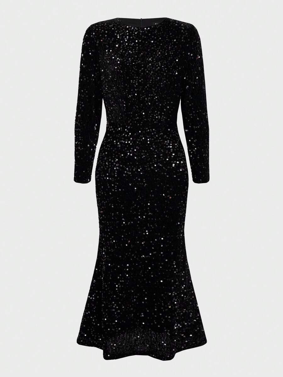 SHEIN CZARNA MIDI SUKIENKA CEKINY S06__S