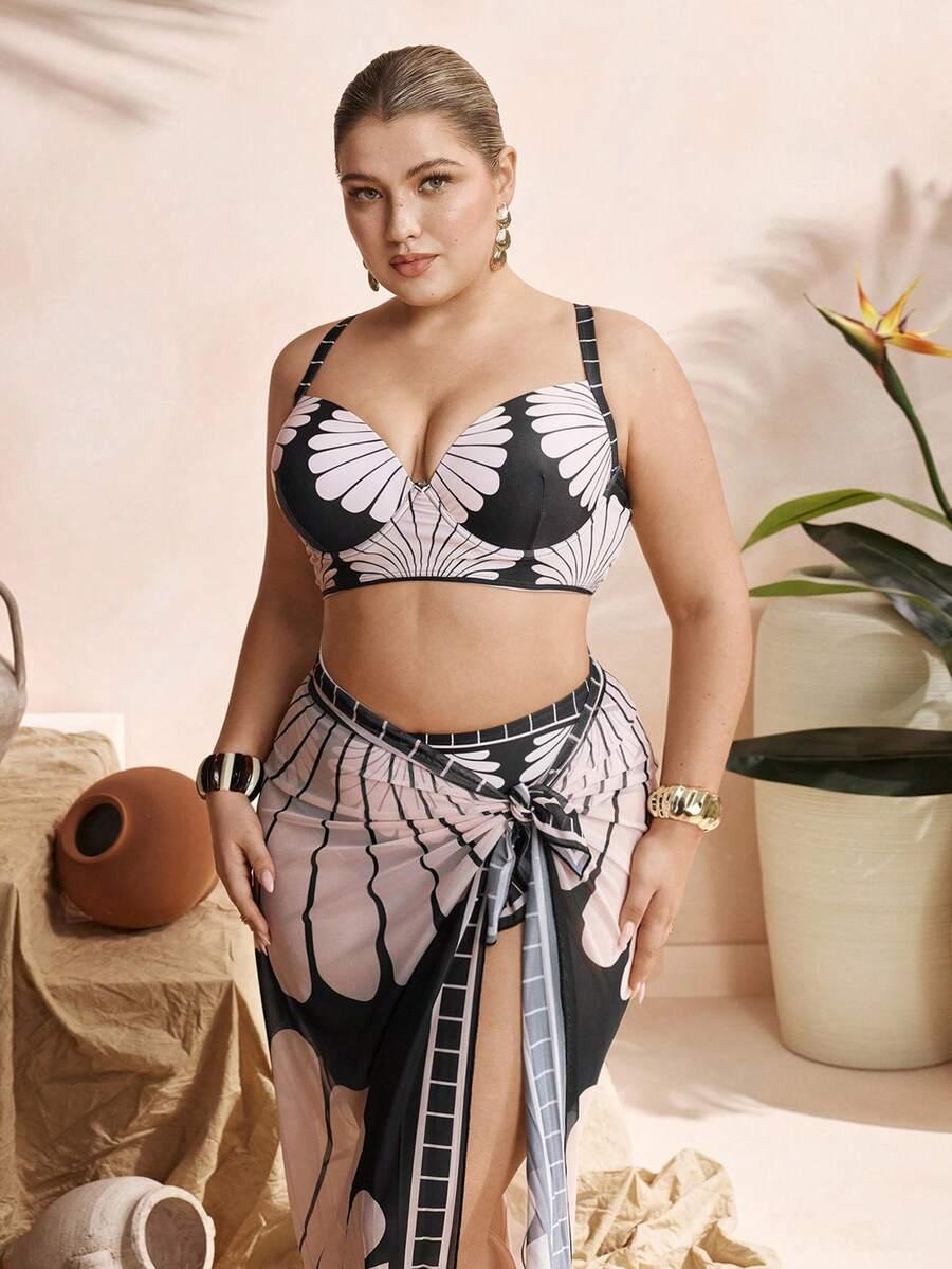 SWIM OASIS DWUCZĘŚCIOWY STRÓJ KĄPIELOWY PRINT PAREO KOMPLET PK01__48