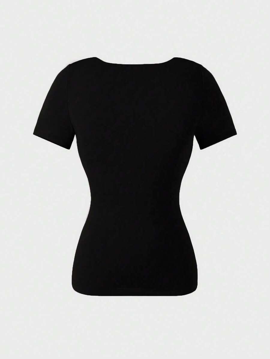 SHEIN CZARNA BLUZKA KRÓTKI RĘKAW S06__L