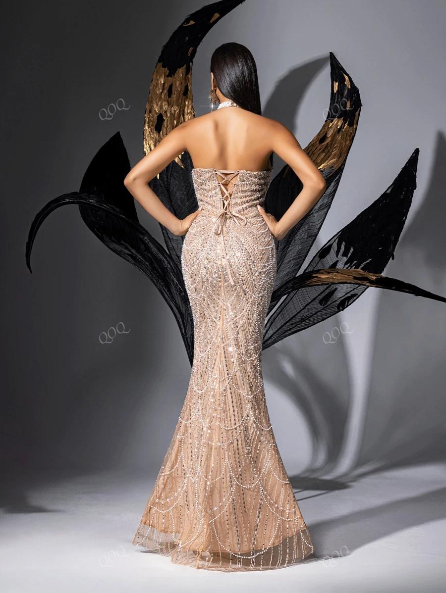 SHEIN BEŻOWA MAXI SUKIENKA ZDOBIENIA S06__XS