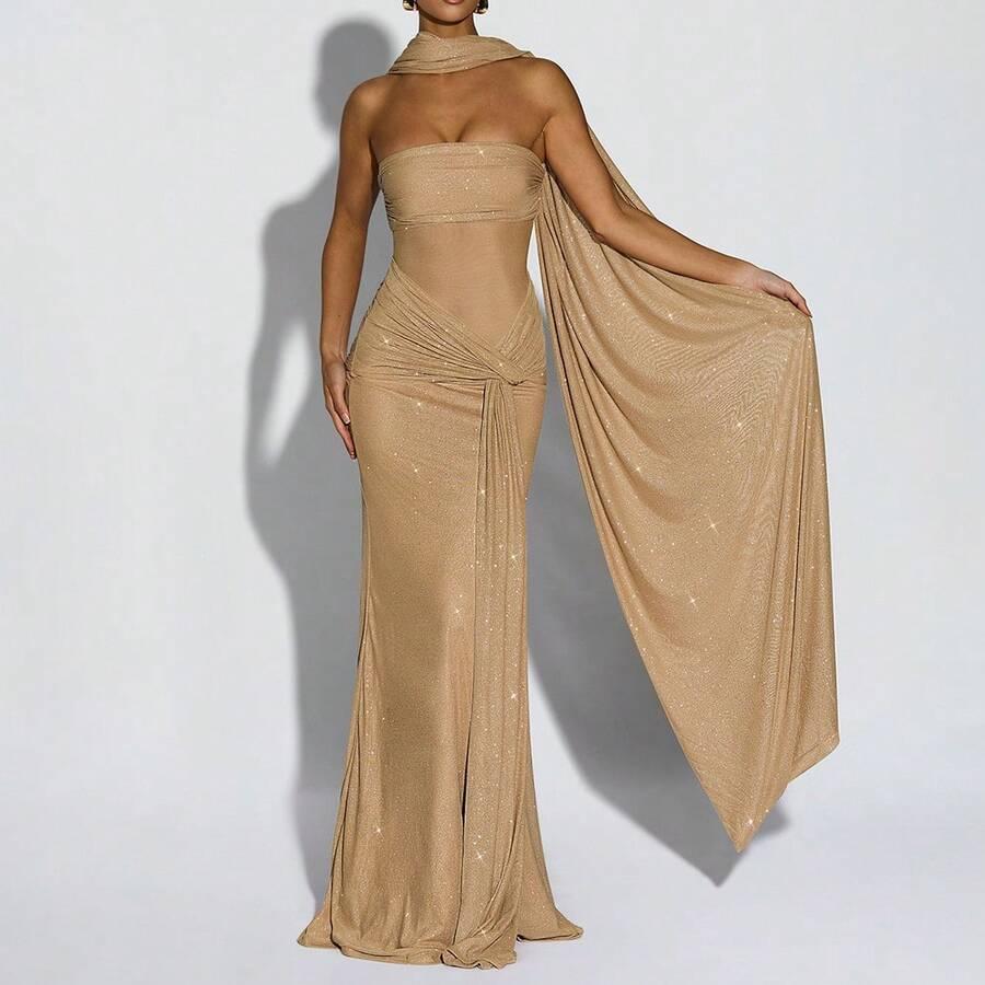 SHEIN BRĄZOWA MAXI SUKIENKA S06__S