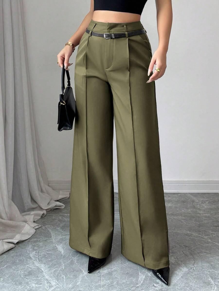 SHEIN ZIELONE SPODNIE WYSOKI STAN S06__XS