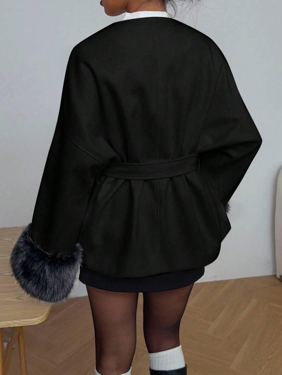 SHEIN CZARNY KLASYCZNY PŁASZCZ W01__S