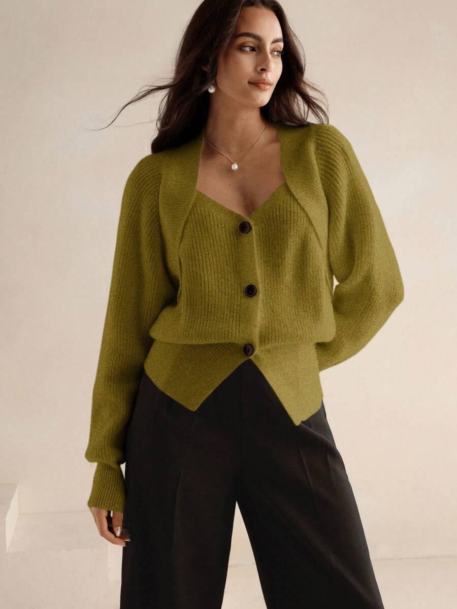 SHEIN ZIELONY SWETER ZAPINANY GUZIKI S06__L