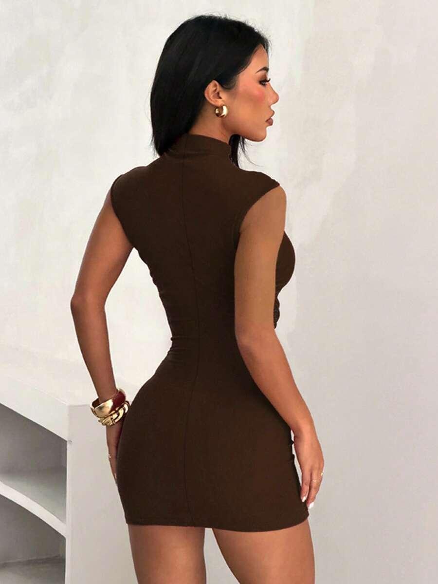 SHEIN BRĄZOWA MINI SUKIENKA S06__S