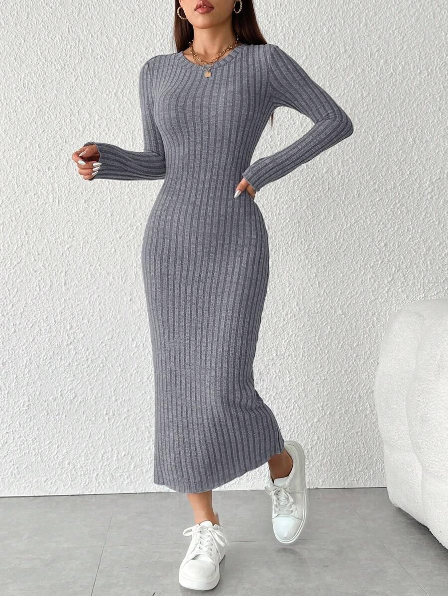 SHEIN SZARA PRĄŻKOWANA SUKIENKA S06__L