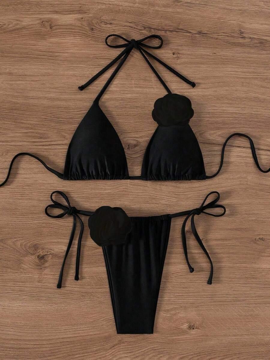 SWIM CHICCIA CZARNY KOMPLET BIKINI KWIAT S09__M