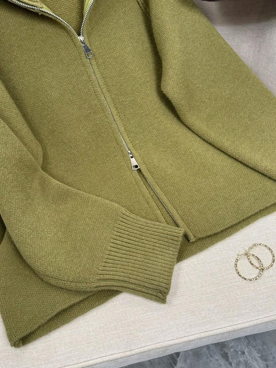 SHEIN ZIELONY DZIANINOWY SWETER ZIP S06__M