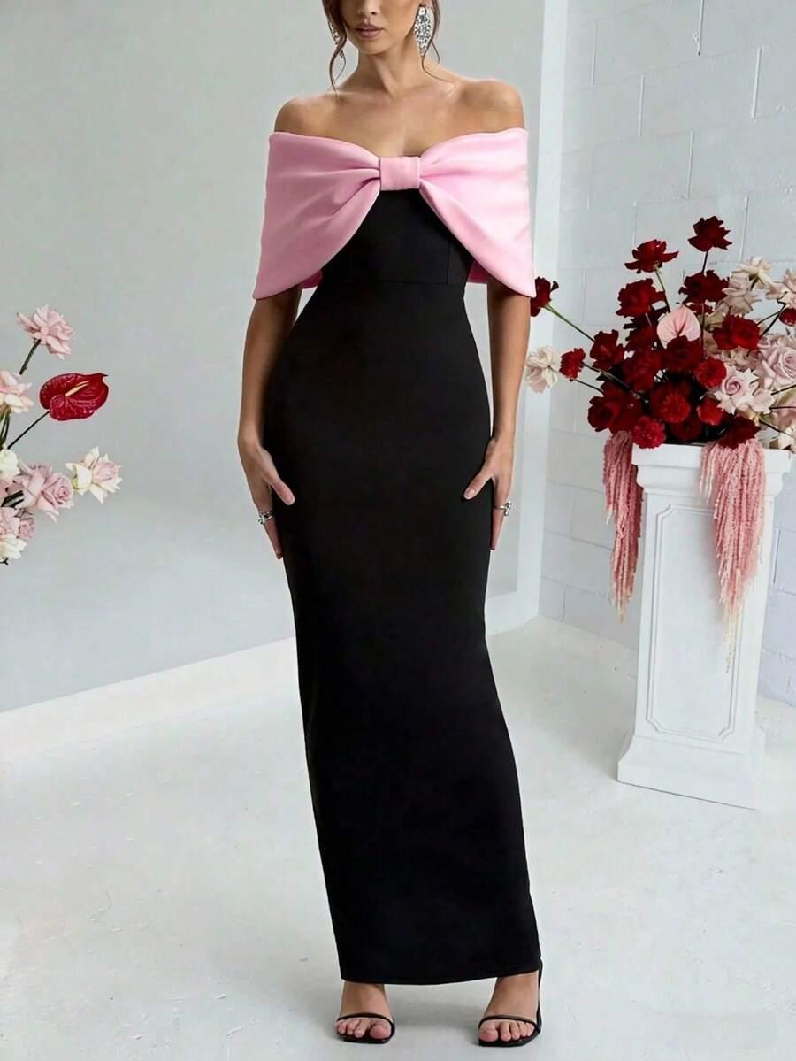 SHEIN CZARNA MAXI SUKIENKA KONTRAST S06__M