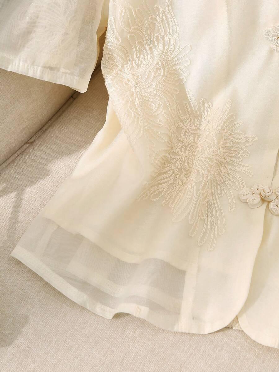 SHEIN KREMOWA BLUZKA ORGANZA HAFT GUZIKI PK01__L
