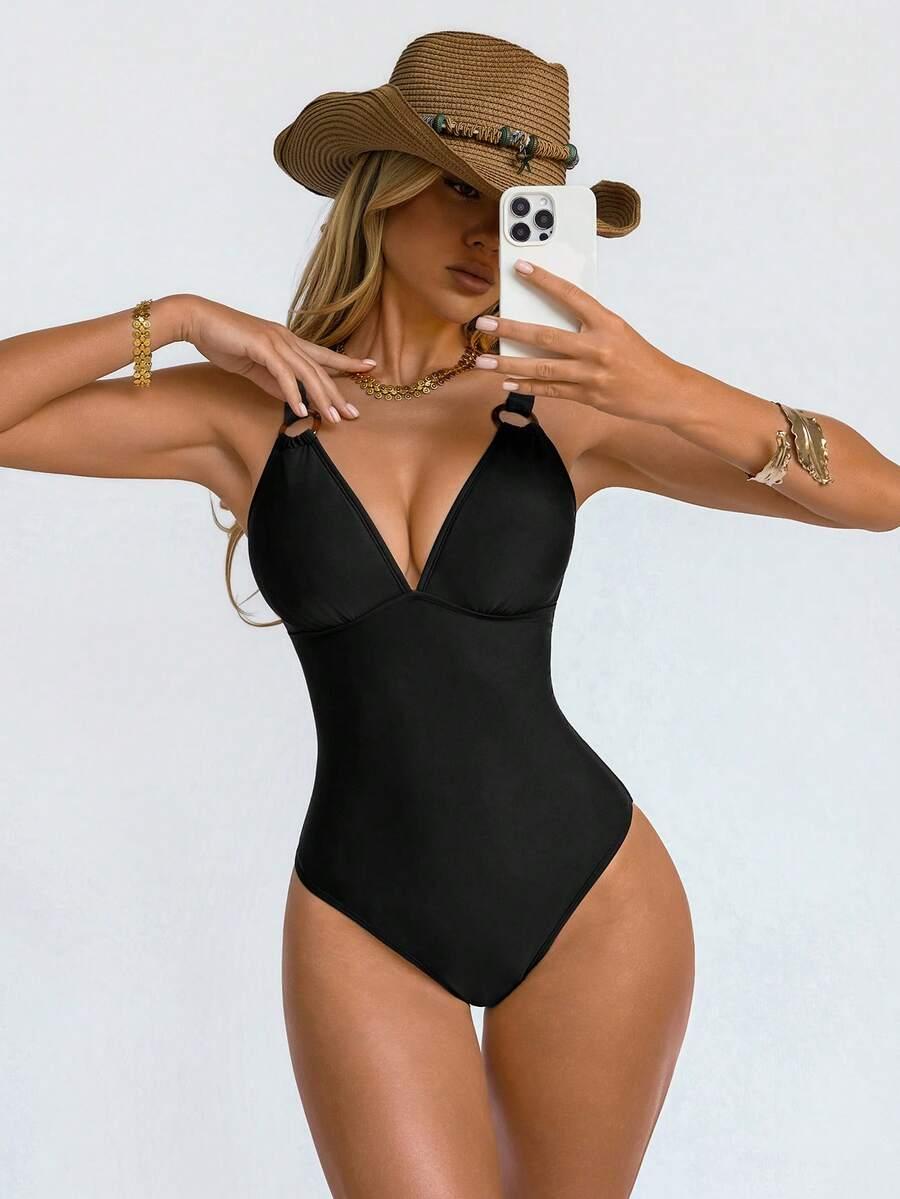 SHEIN CZARNY JEDNOCZĘŚCIOWY STRÓJ KĄPIELOWY S09__M