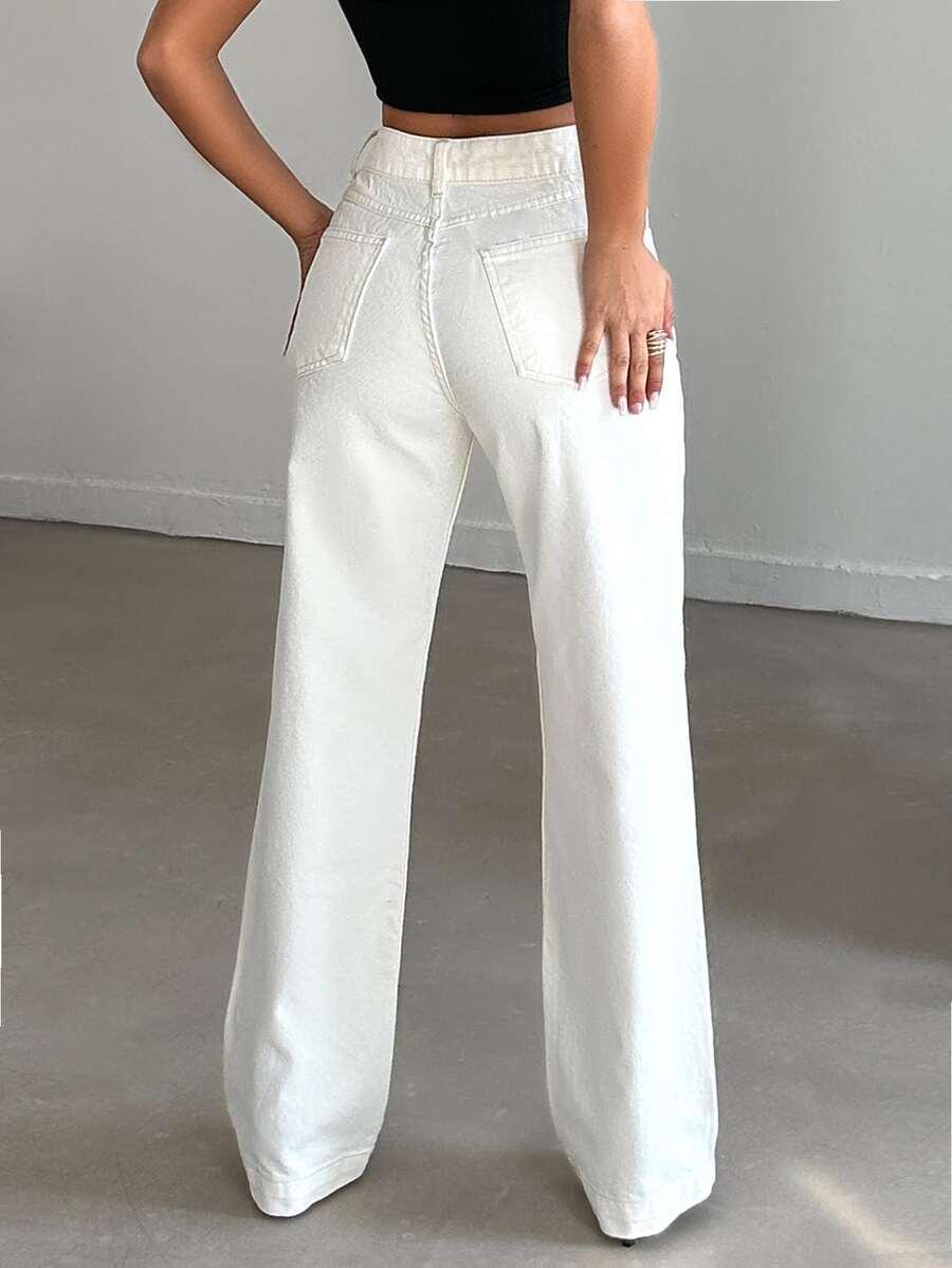SHEIN BIAŁE PROSTE SPODNIE JEANS PK01__XS