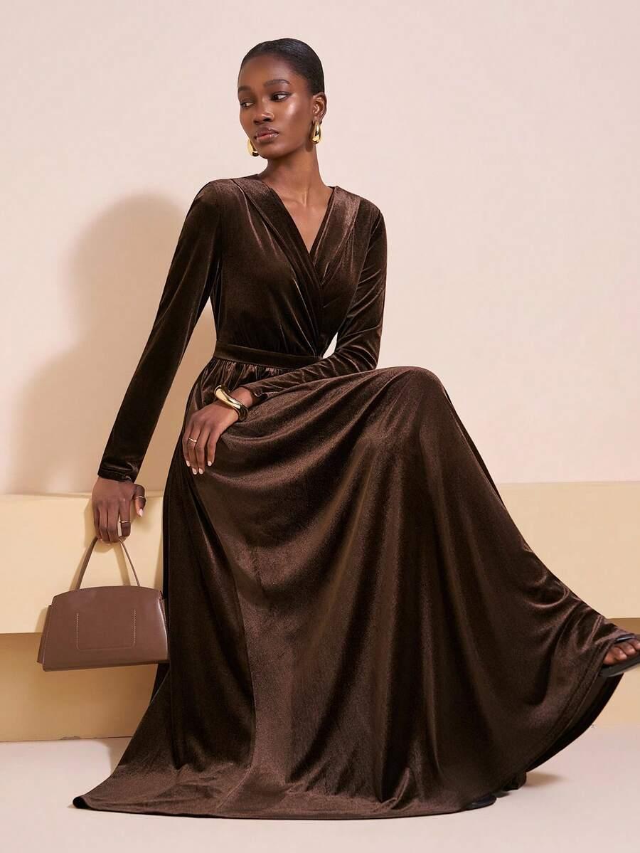 ZIVAH BRĄZOWA MAXI SUKIENKA S06__XXL