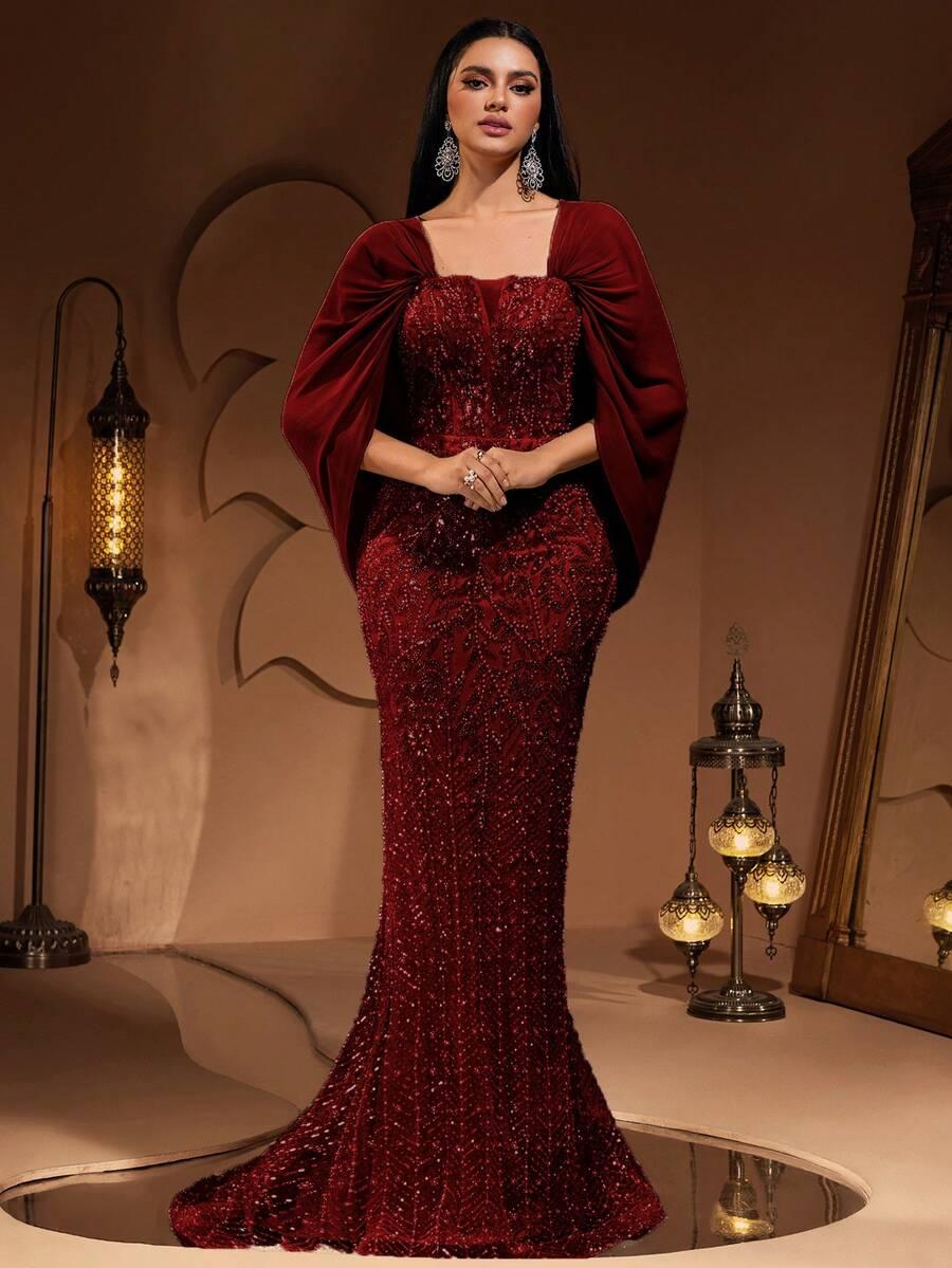 SHEIN CZERWONA MAXI SUKIENKA ZDOBIENIE S06__50