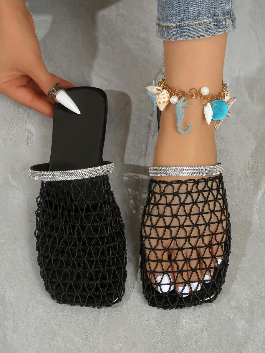 SHEIN WSUWANE CZARNE KLAPKI SIATECZKA S06__38