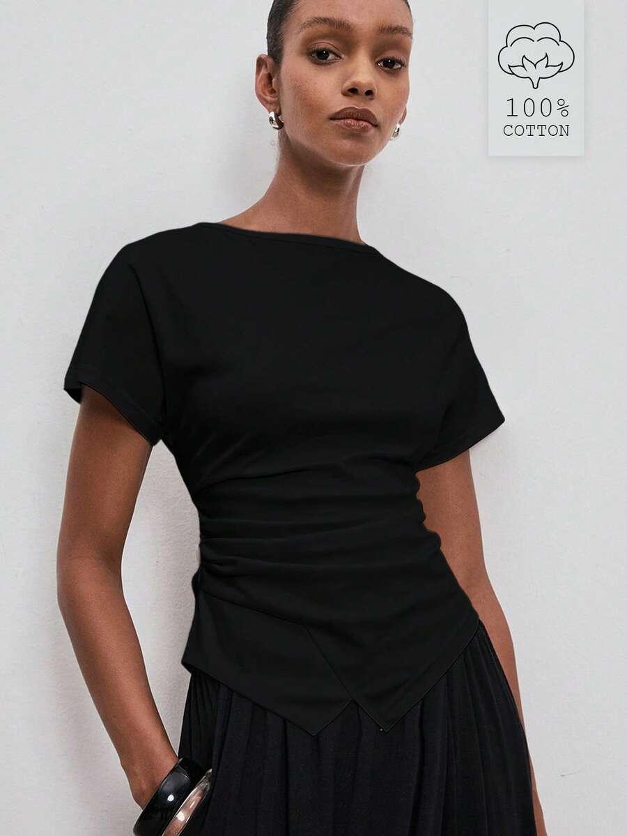 SHEIN CZARNA BLUZKA KRÓTKI RĘKAW S06__M