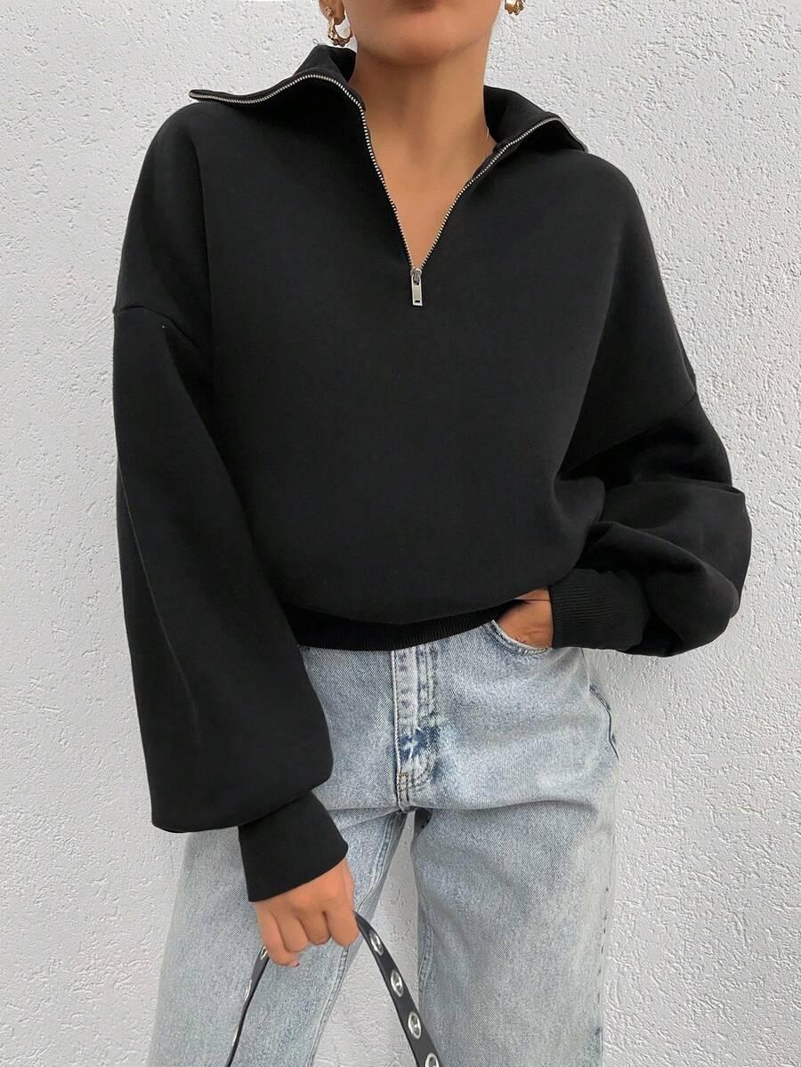 SHEIN CZARNA BLUZA STÓJKA ZAMEK S06__M