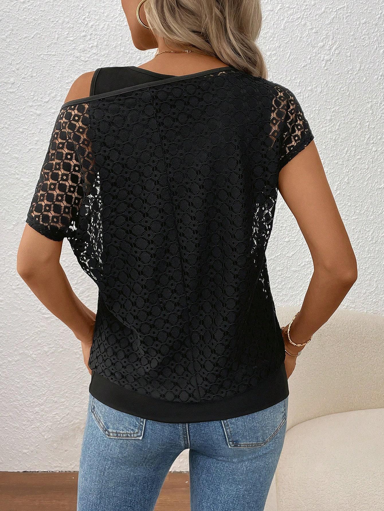 SHEIN CZARNA BLUZKA KORONKA S06__M