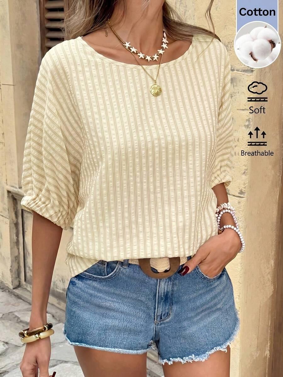 SHEIN BEŻOWA BLUZKA PASKI S09__L