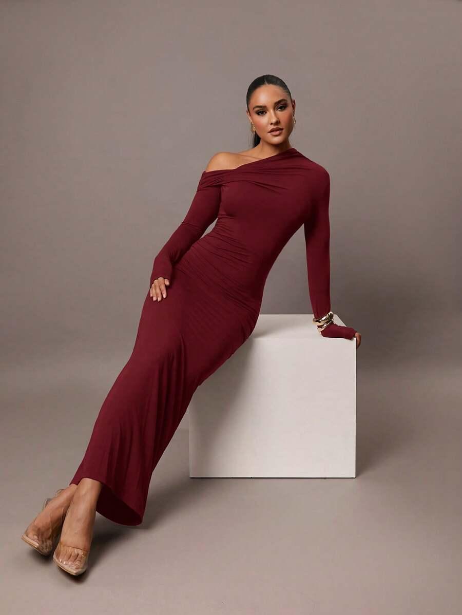 SHEIN MAXI ASYMETRYCZNA SUKIENKA S06__S
