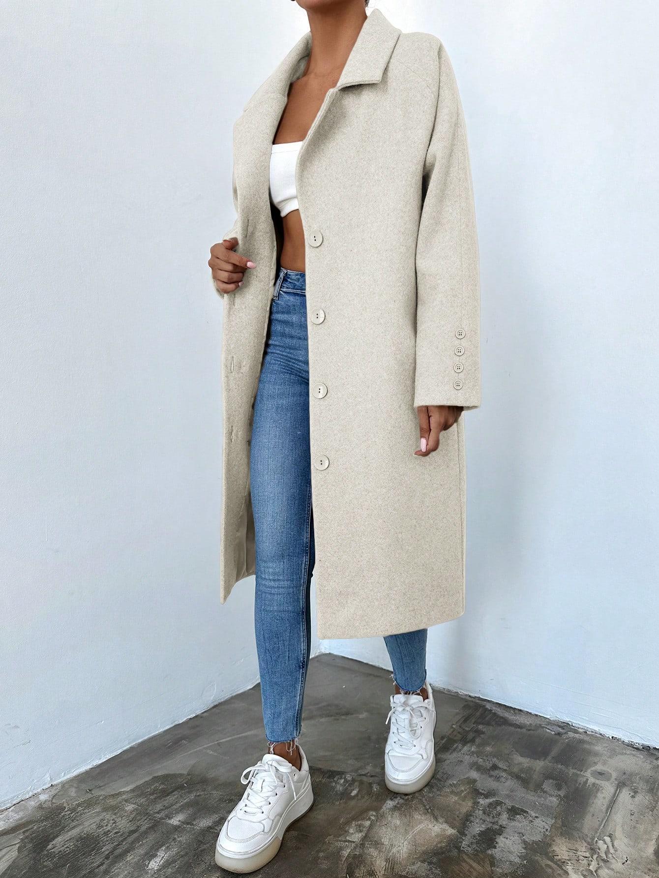 SHEIN BEŻOWY KLASYCZNY PŁASZCZ W01__S
