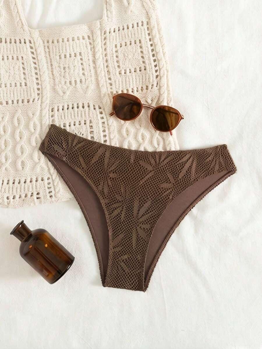 SHEIN BRĄZOWY DÓŁ OD BIKINI TEKSTURA S09__XL