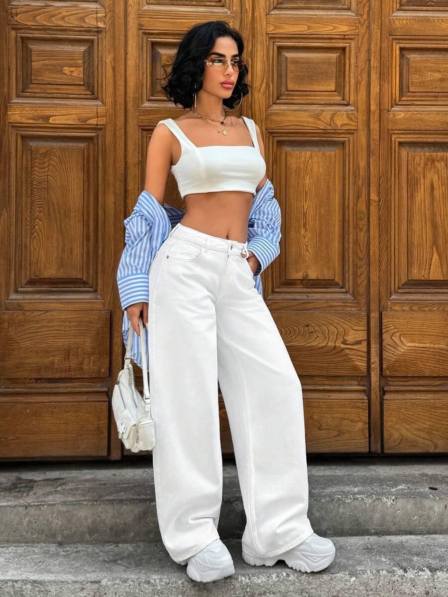 SHEIN BIAŁE SPODNIE JEANS S06__S