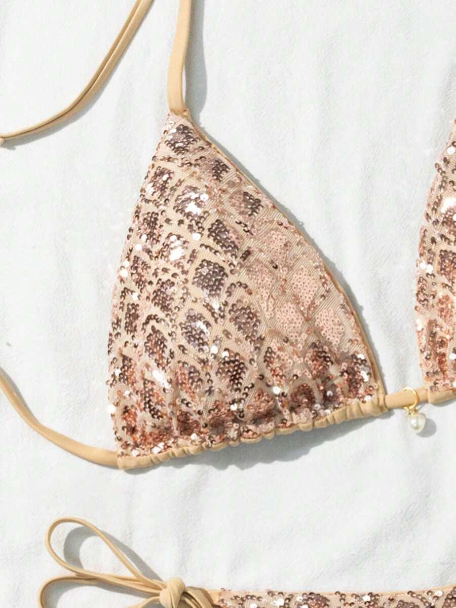 SHEIN DWUCZĘŚCIOWY STRÓJ KĄPIELOWY CEKINY S09__M