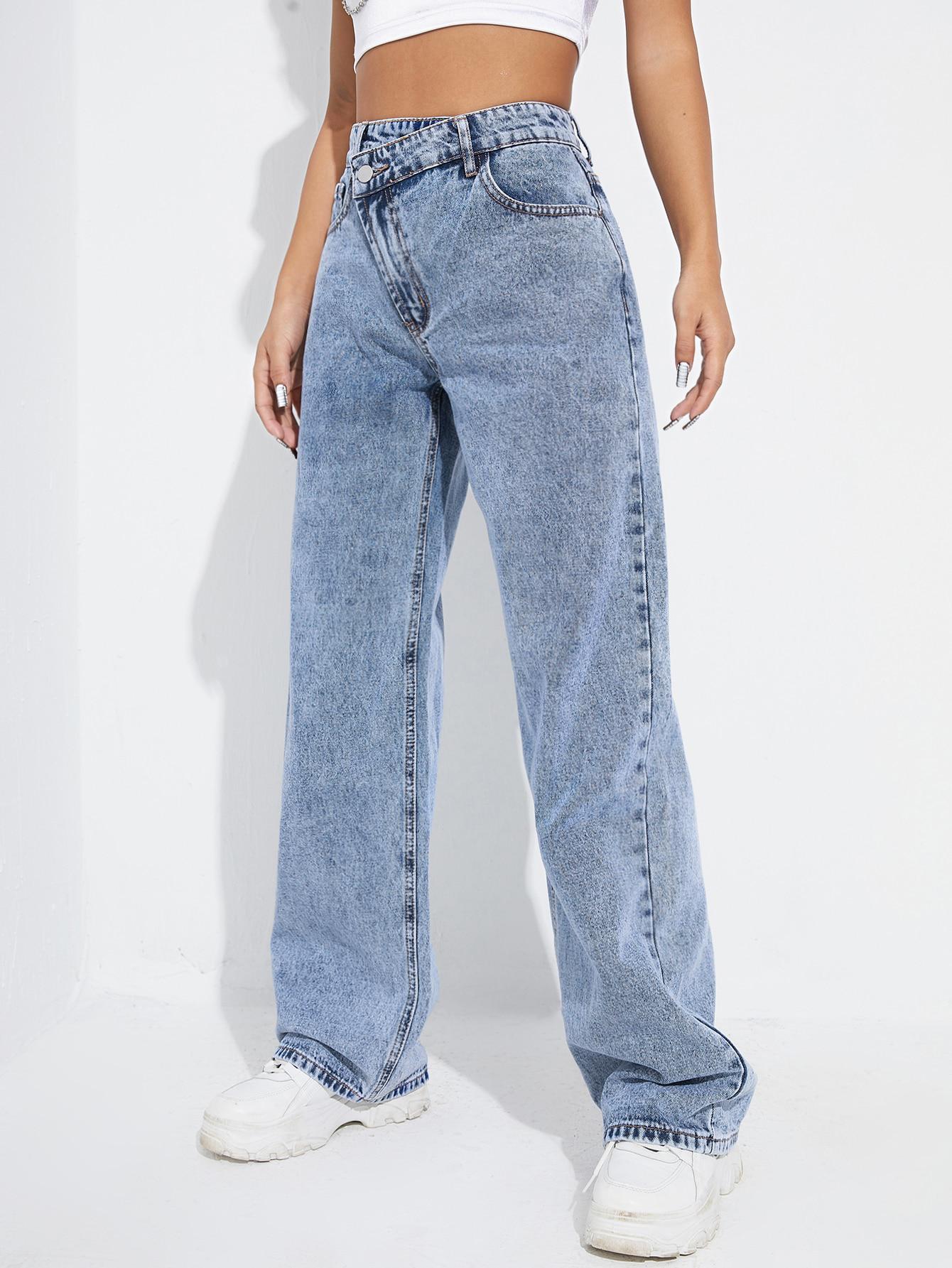 SHEIN NIEBIESKIE SPODNIE WYSOKI STAN ASYMETRIA S06__XS