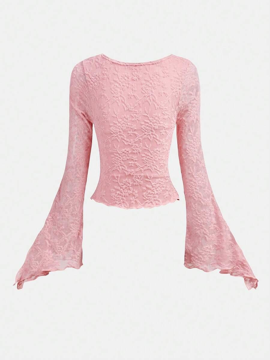 SHEIN RÓŻOWA BLUZKA KORONKA S06__122-128
