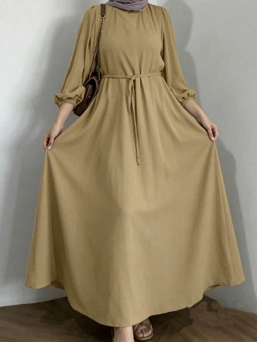 SHEIN BEŻOWA SUKIENKA OKRĄGŁY DEKOLT S06__XL