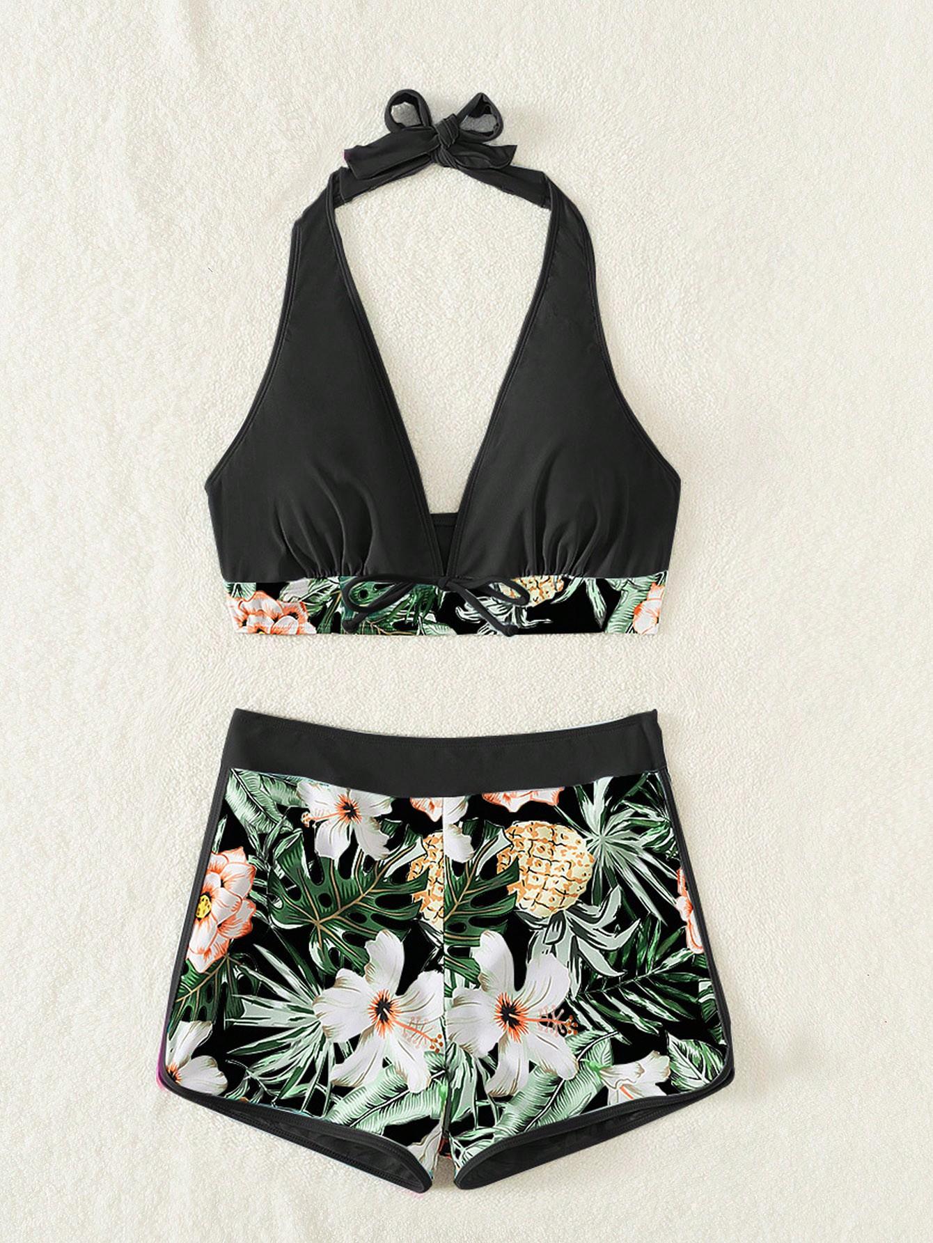 SHEIN DWUCZĘŚCIOWY STRÓJ KĄPIELOWY SPODENKI PRINT S09__L