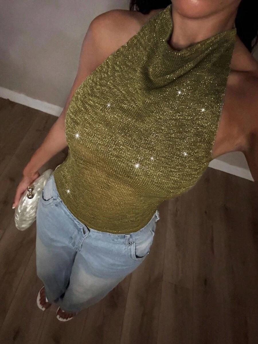 SHEIN ZIELONY TOP ODKRYTE PLECY S06__S