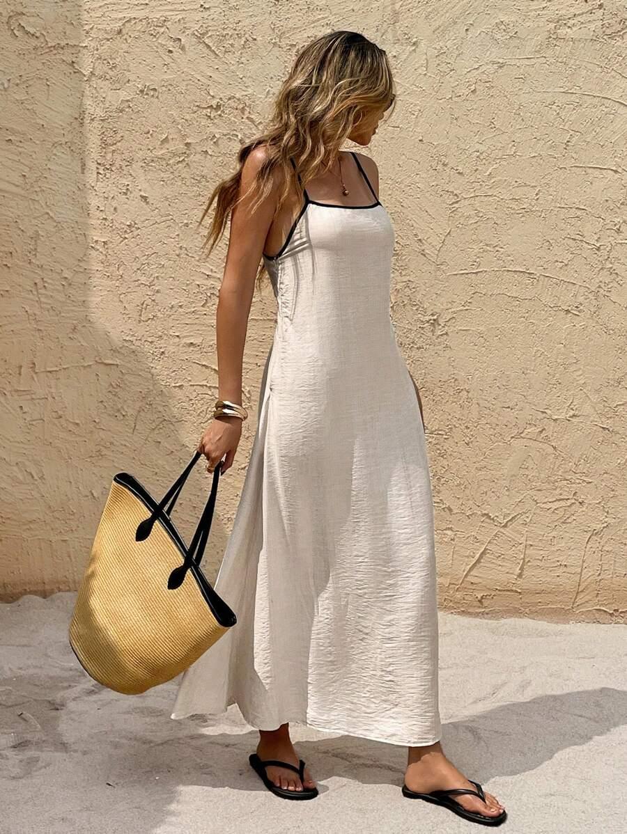 SHEIN BEŻOWA MAXI SUKIENKA S06__S
