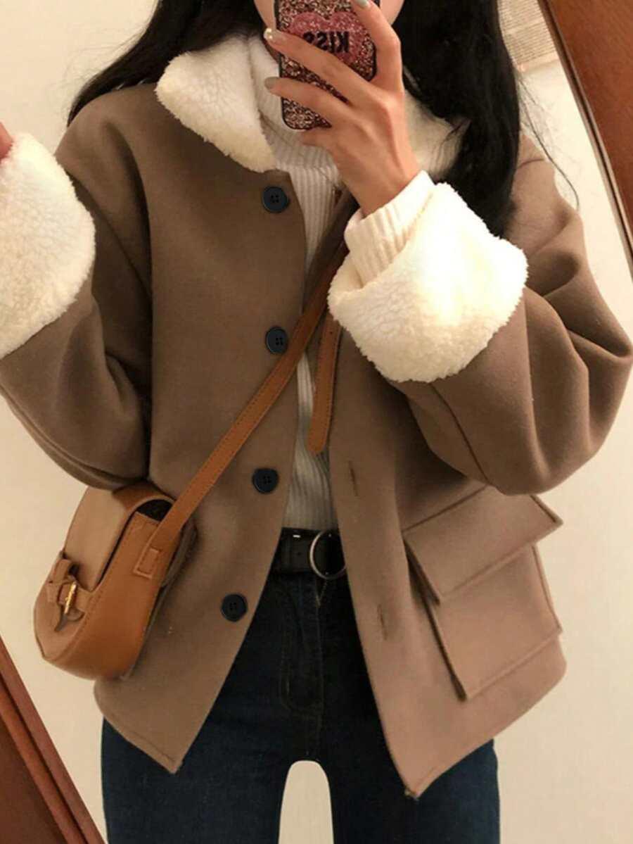 SHEIN BRĄZOWA KURTKA GUZIKI W01__XL