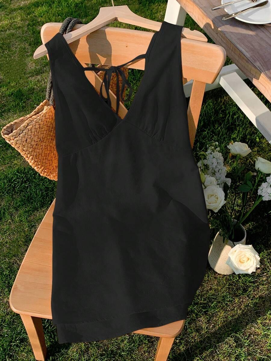 SHEIN CZARNA MINI SUKIENKA WIĄZANIE S06__S