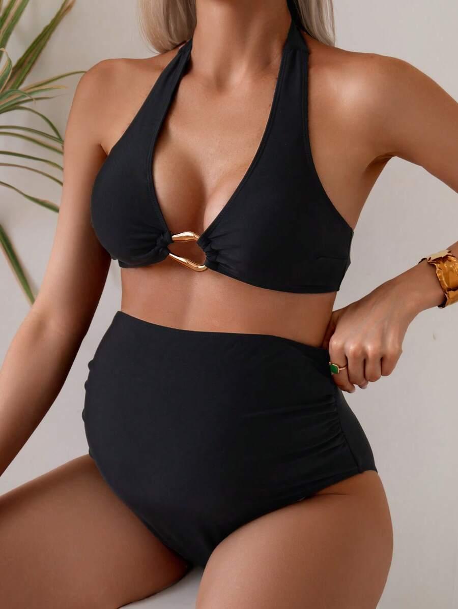SHEIN CZARNY CIĄŻOWY DWUCZĘŚCIOWY STRÓJ KĄPIELOWY S06__XL